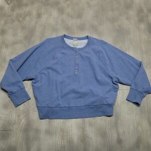 GAP Sweats Sweater Womens Size XL Blue Henley Neck French Terry Crop